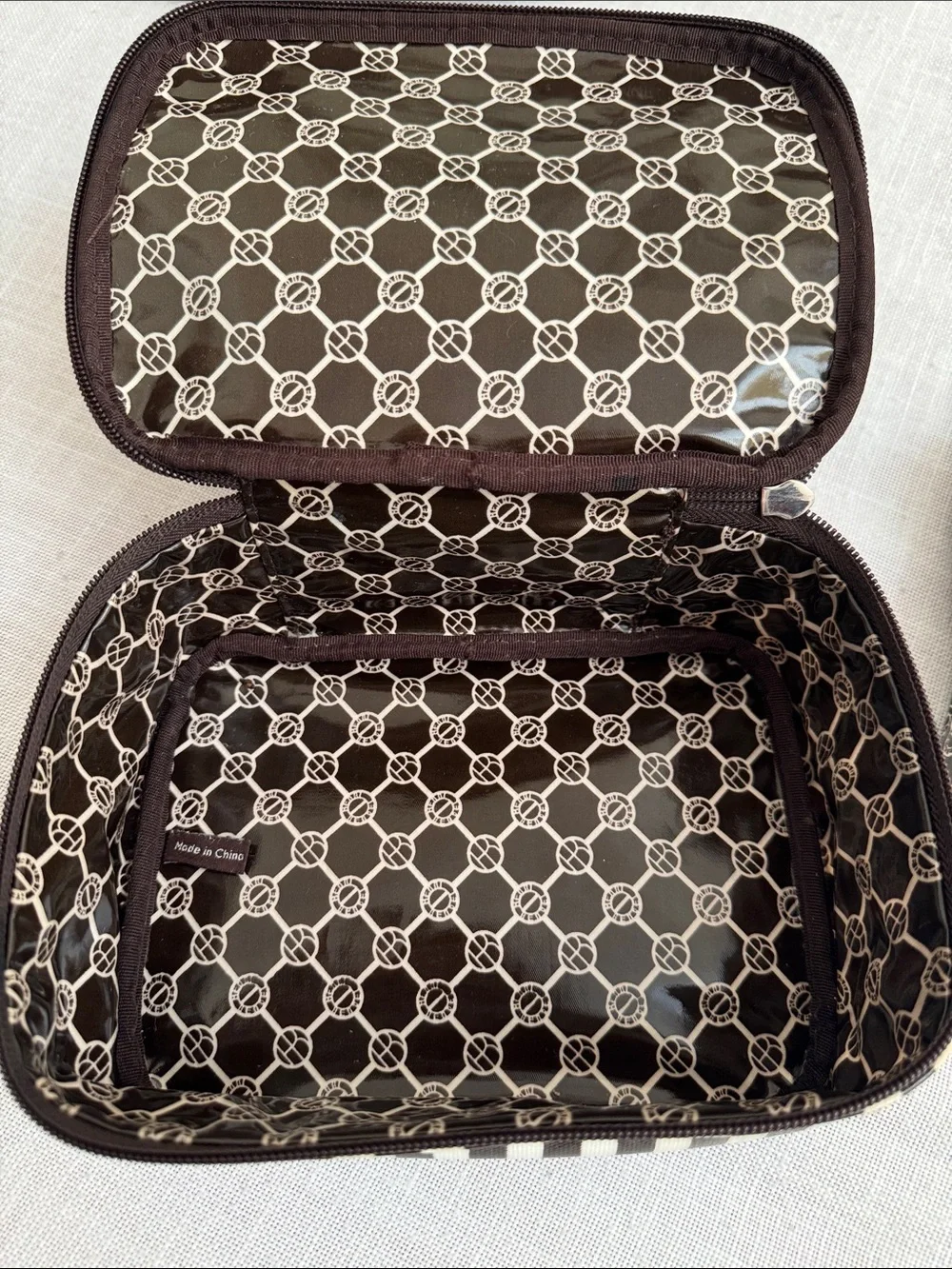 Vintage Henri Bendel Striped /Monogram and Clear Travel Cosmetic Bags - Set of 3